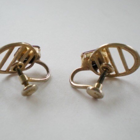 Vintage red stone gold earrings Art Deco - Picture 2 of 3